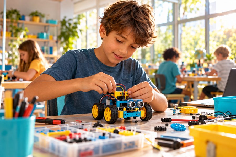 Temsilî görsel: robot kiti üzerinde çalışan çocuk